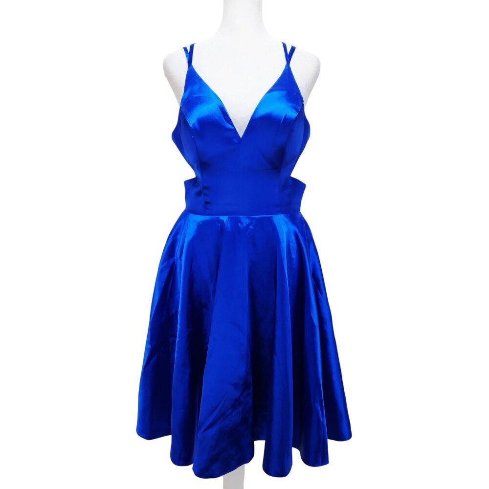 Strappy Blue Satin Fit Flare Mini Dress With Cut-Out Sides Z.Dreamer Size 6
